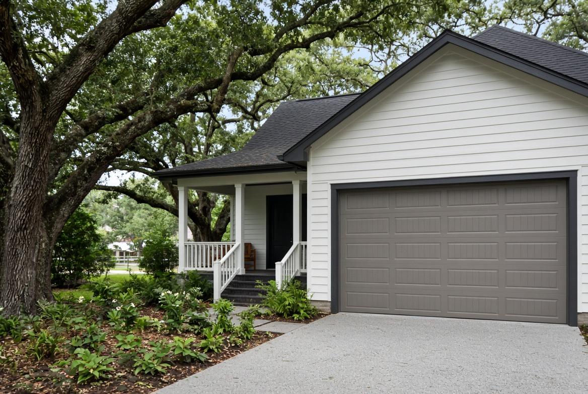 New insulated garage door on a Louisiana home